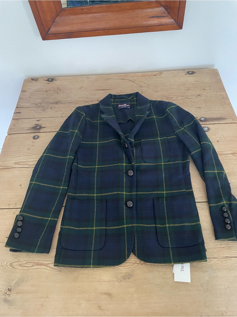 Rowing Blazer Plaid Blazer Jacket in Navy and Green Medium